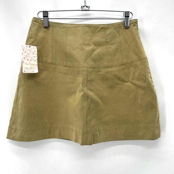 NWT Free People Modern Femme Vegan Leather‎ Mini Skirt Size 4 Green Preppy Boho - Picture 1 of 10